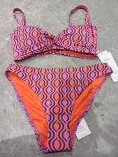 M&S Printed Padded Plunge Bikini Top Size 16 & High Leg Bikini Bottoms Size 18