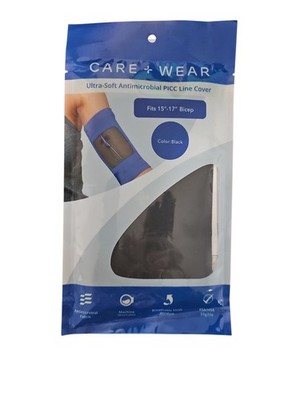 Care Wear Ultra-Soft Antimicrobial PICC Line Cover, Black, 15''-17'' Bicep