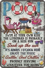 Pool Rules Sign Aluminum Sign 8x12 Size Funny Pool Decor Swimming Pool