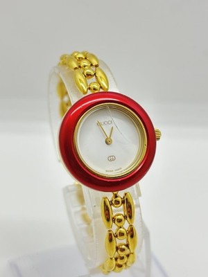 Exc+5] GUCCI Change Bezel 1100-L Vintage Watch Gold Red Used