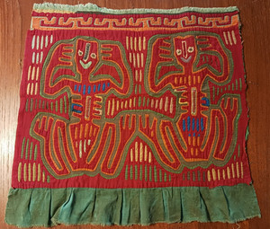 (#9) Authentic Handstitched Mola Textile Kuna Indians, San Blas,  2 men