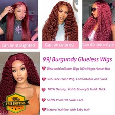 Wighottie 14" 99j Burgundy Deep Wave Glueless Lace Front Wig Human Hair