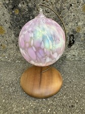 Blown Glass Irdescent Pink Christmas Ornament Sun Catcher Myrtlewood Stand 