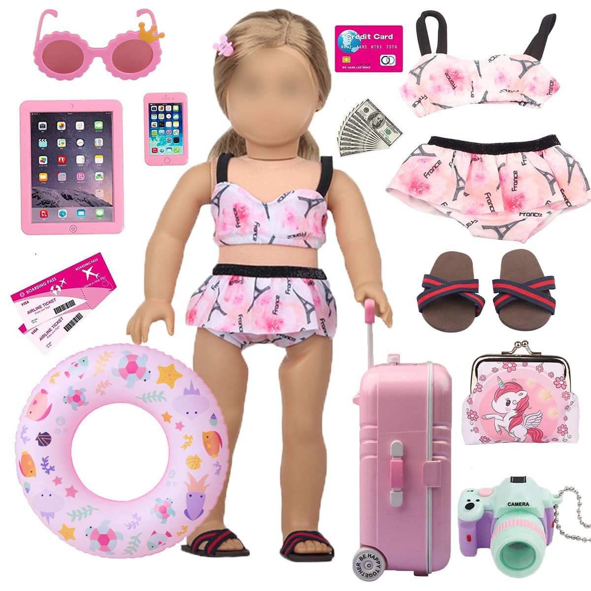 18 inch Girl Doll Accessories-Travel Luggage Play Set for 18 Inch Girl ...
