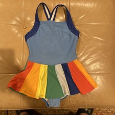 Hanna Andersson 130 Girl's US 8 SWIMSUIT Skirted One Piece Stripped Blue