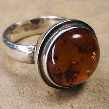 925 Sterling Silver Natural Baltic Amber Statement Ring Size 7 - Rare Ring
