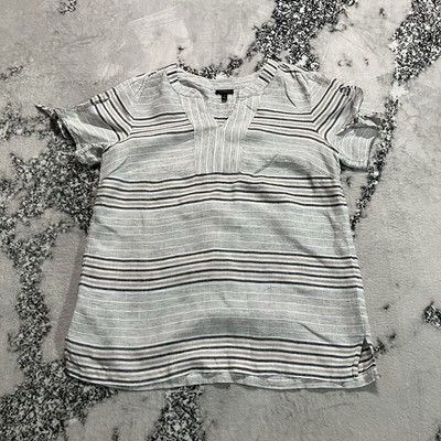 Talbots Shirt Womens Size Small Striped Split Neck Neutral Lightweight Classic