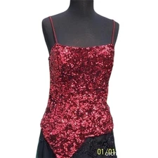 Cache Red Sequin Encrusted Halter Asymmetrical Bustier Event Lined Top $138 NWT