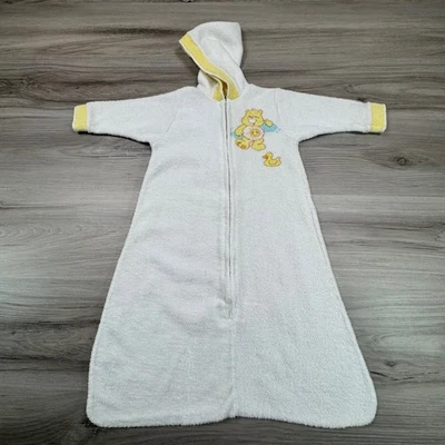 Vintage Care Bears Terry Cloth Zip Towel / Robe White Funshine Bear Duck Baby - Photo 1/4