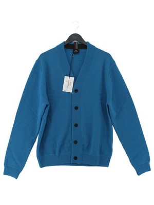 Paul Smith Herren Strickjacke M Blau 100% Wolle V-Ausschnitt Cardigan Neu Mit Etikett