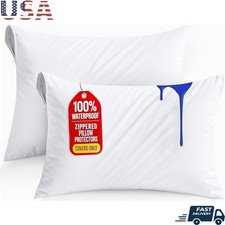 Waterproof Pillow Protectors Bed Bug Proof Zippered Machine Washable 2 Pack New