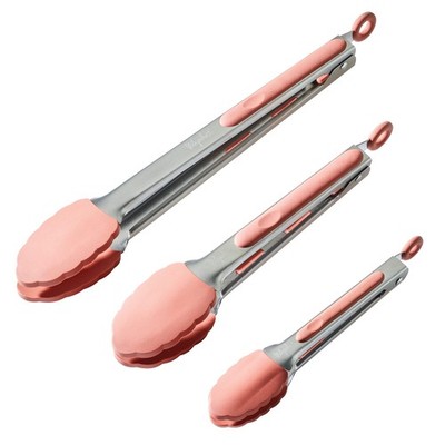 3 Piece Curry Tools Gadgets Locking Tongs Kitchen Utensil Set Redwood Red