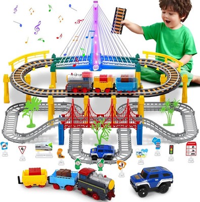 Electric Train Set for Kids Ages 4-8 with Tracks & Car Tracks...