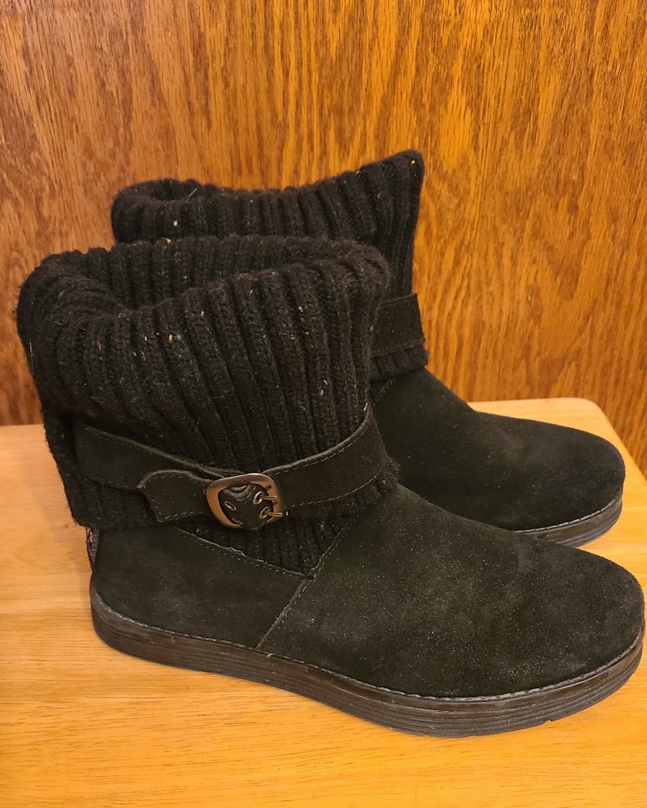 Women's SKECHERS Black Sweater-Cuff Winter Ankle Boots-7.5-GREAT CONDITION!