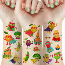Fruit Vegetable Temporary Tattoos Pack - Waterproof Fake Body Art Stickers
