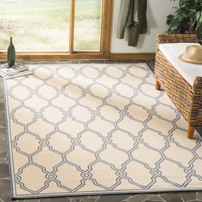 Linden Collection 4' x 6' Cream/Blue LND124N Trellis Indoor/ Outdoor Non-Shed...