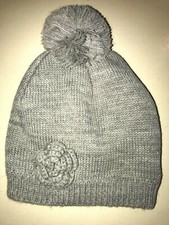 girls size small SILVER GRAY SPARKLES WINTER KNIT HAT pom pom FLEECE LINED super