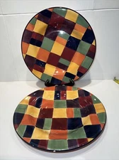 lot 2 Caracas by Tabletops Unlimited Dinner Plate All Over Multicolor Plaid L334