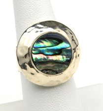 Vintage Hammered Sterling Silver Abalone Shell Ring Mexico Sz 7.25