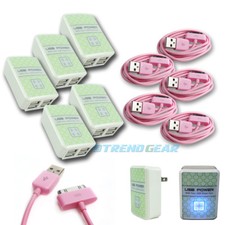 5X 4 USB PORT WALL ADAPTER 10FT CABLE POWER CHARGER PINK FOR IPHONE 4S IPOD IPAD