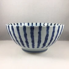 Japanese Noodle Soup Donburi Rice Bowl 7.25"D Porcelain Blue Tokusa JAPAN MADE