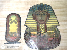 Authentic Hand Painted Vintage Egyptian Papyrus PHAROH Tut Tutankamon Scarab 17"