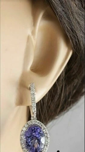 5.5 Ct Oval Simulated Diamond Blue Tanzanite Dangle Earrings 925 Sterling Silver - Image 2 of 4