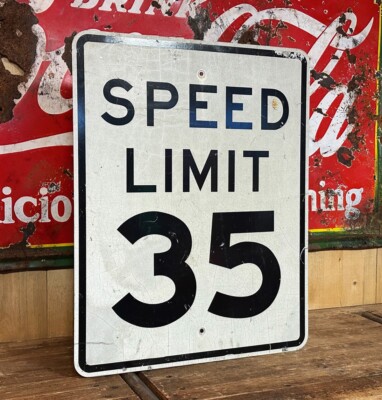 ORIG USA SPEED LIMIT 35 VERKEHRSSCHILD SCHILD 76x61 US DINER MAN CAVE DEKO  Spee