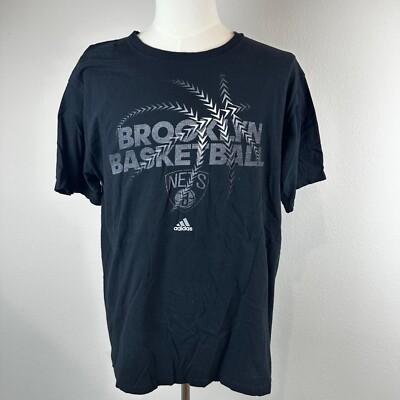 ADIDAS Brooklyn Basketball Nets T-Shirt Men's XL Black Basketball Tee