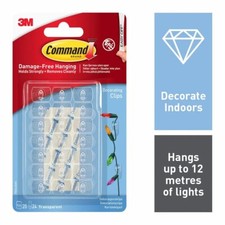 3M Command Hooks Decorating Clear Clips Wall Hanging Fairy Lights. Christmas etc