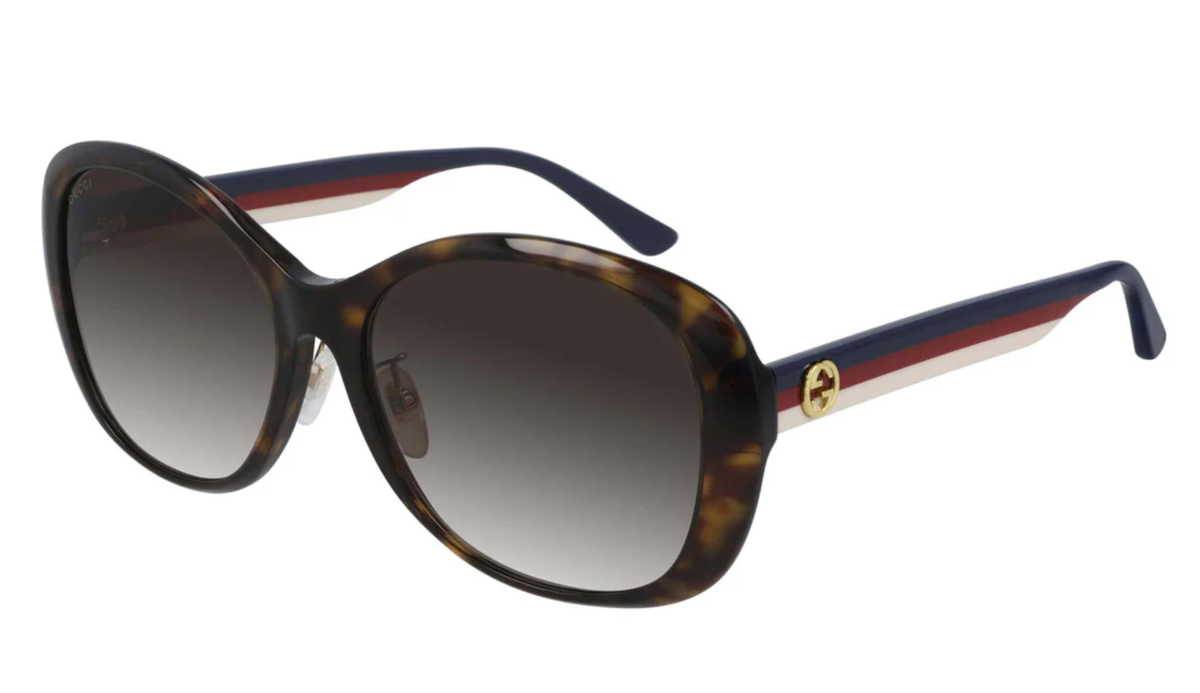 GUCCIサングラス New GUCCI GG0849SK 003 59mm Havana Blue Web Oversized Sunglasses