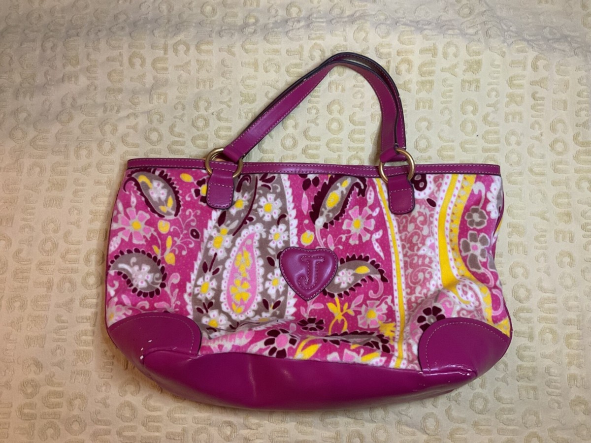 Y2K 2009 Vintage Juicy Couture Pink Paisley Terry Cloth Tote