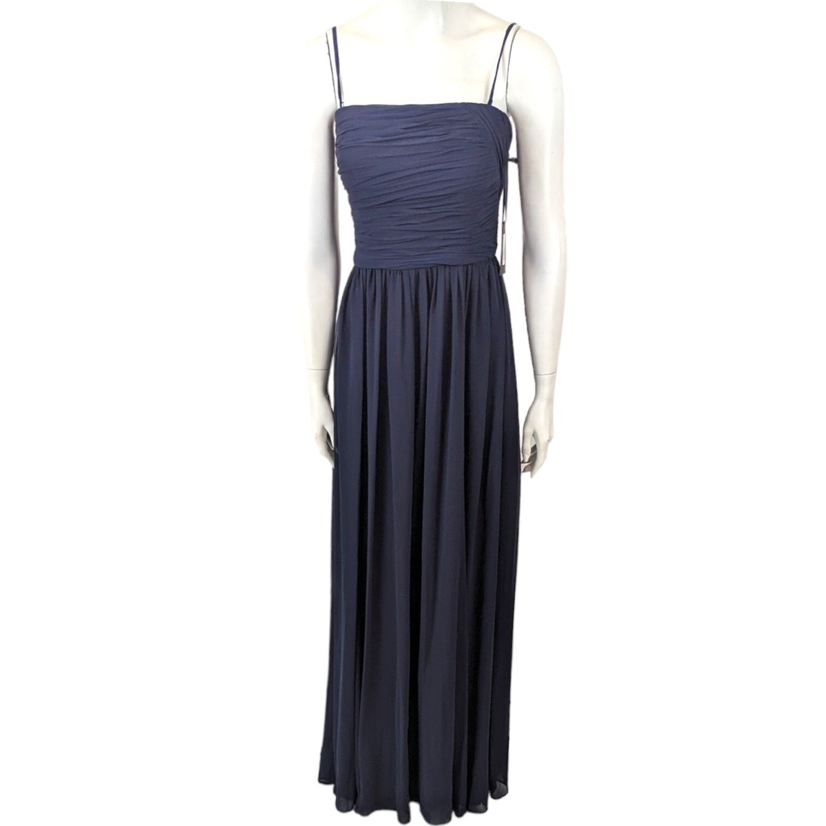 Vera Wang Pleated A-Line Chiffon Gown, Smoke, Blue, Women's, 6