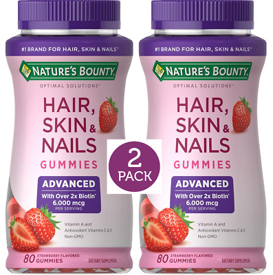 2 Pack Hair Skin Nails 160 (2x80) Gummies 6000 mcg Double Biotin Vitamin C and E