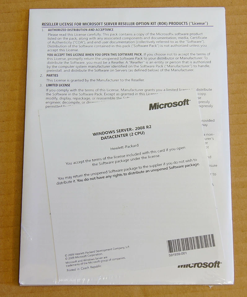 Windows Server 2008 R2 Datacenter 2CPU ROK 64Bit + DVD HP-Nr.: 589277-B22 *NEU* - Bild 3 von 3