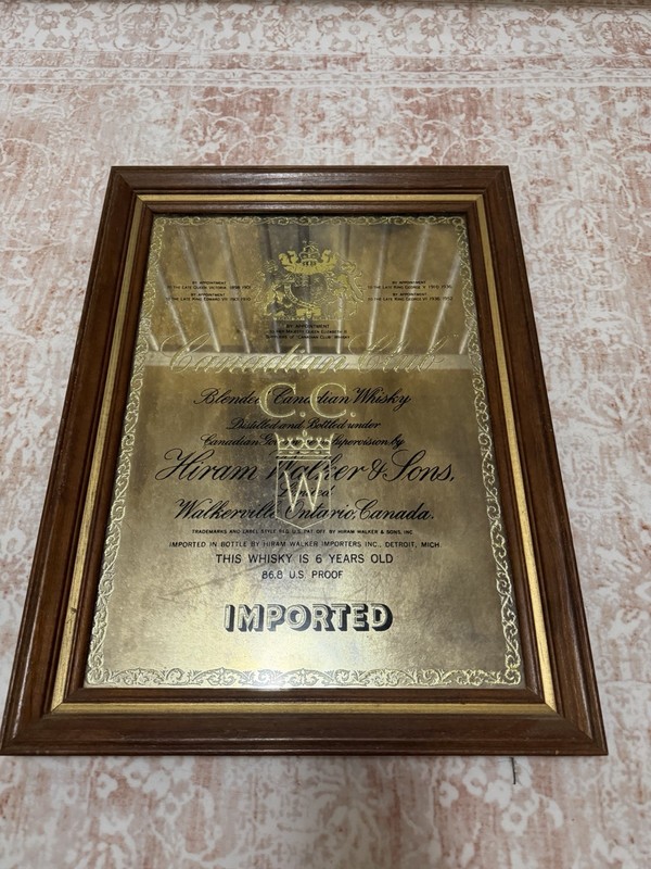 Seagram’s Hiram Walker & Sons Canadian Club Framed Distillery Sign Gold