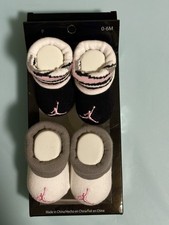 Nike Air Jordan Baby Booties Sock 2 Pack Black Pink Newborn 0-6 Months A09