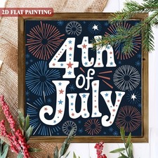 Vintage 4th of July Wooden Plaque Fireworks Patriotic Wall Art Decoration Gift