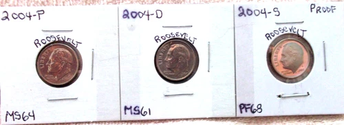 2004-P MINT STATE / 2004-D MINT STATE / 2004-S HIGH END PROOF ROOSEVELT DIMES