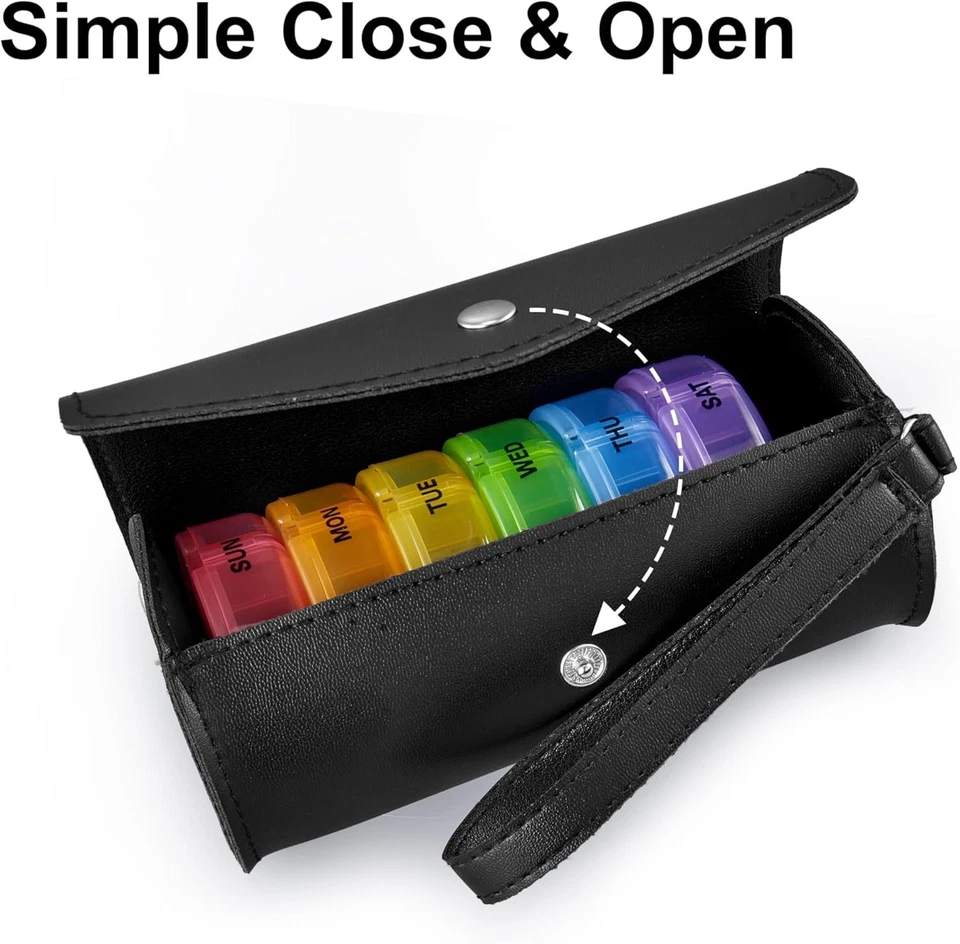 PU Leather Weekly Pill Box Organizer 7 Day Travel Medicine Vitamin Supplement Ho - Image 4 of 4