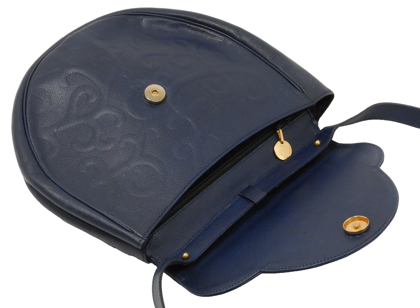 Borsa a tracolla YVES SAINT LAURENT vintage arabesca blu navy pelle originale #397