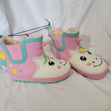New Childrens Rain Boots 9 / 10 Unicorn Fur Lined Booty Pink
