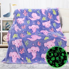 Cute Axolotl Blanket Glow in The Dark Blanket Axolotl Gifts Toys for Girls Bi...