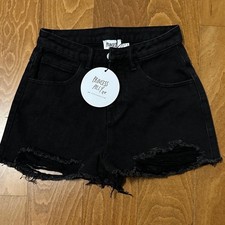 Princess Polly Denim Shorts Distressed High Rise Black Frayed Festival Y2K