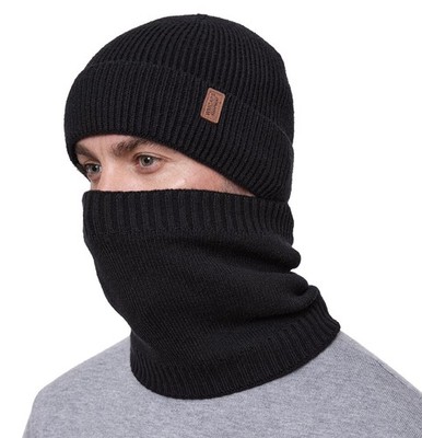 Wmcaps Fleece Lined Beanie & Neck Warmer Gift Set for Men   Windproof Black 