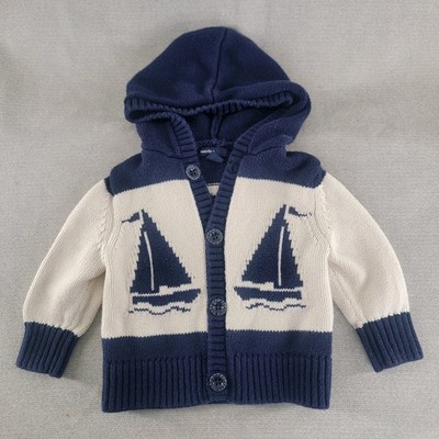 Baby Gap Sweater Life's A Beach Nautical Cardigan Preppy Sailboat  Size 6+12 Mon