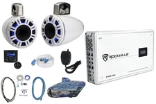 4) Kicker 51KMTCXL8W 8" White Marine Wakeboard Tower Speakers+Receiver+Amplifier