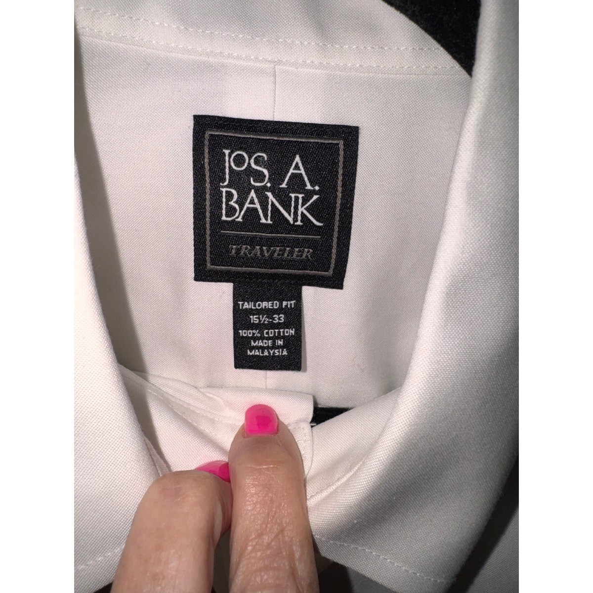 Jos. A. Bank Traveler Dress Shirt Mens 15.5 33 Tailored Fit White Cotton Button View 3