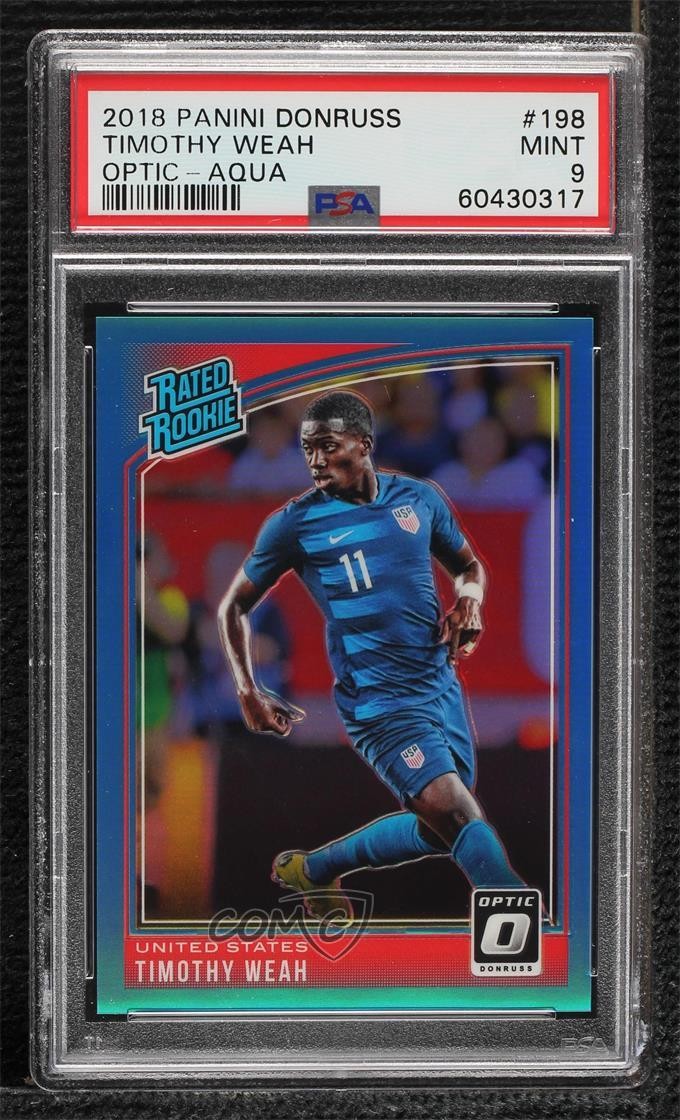 2018 Donruss Rated Optic Aqua Prizm 64/149 Timothy Weah PSA 9 MINT Rookie RC 7m3