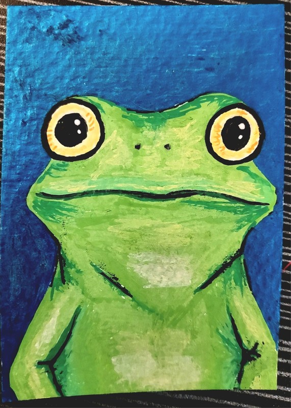 ACEO, Original Frog Painting, Modern Animals Art, Unframed, Small, Single Piece